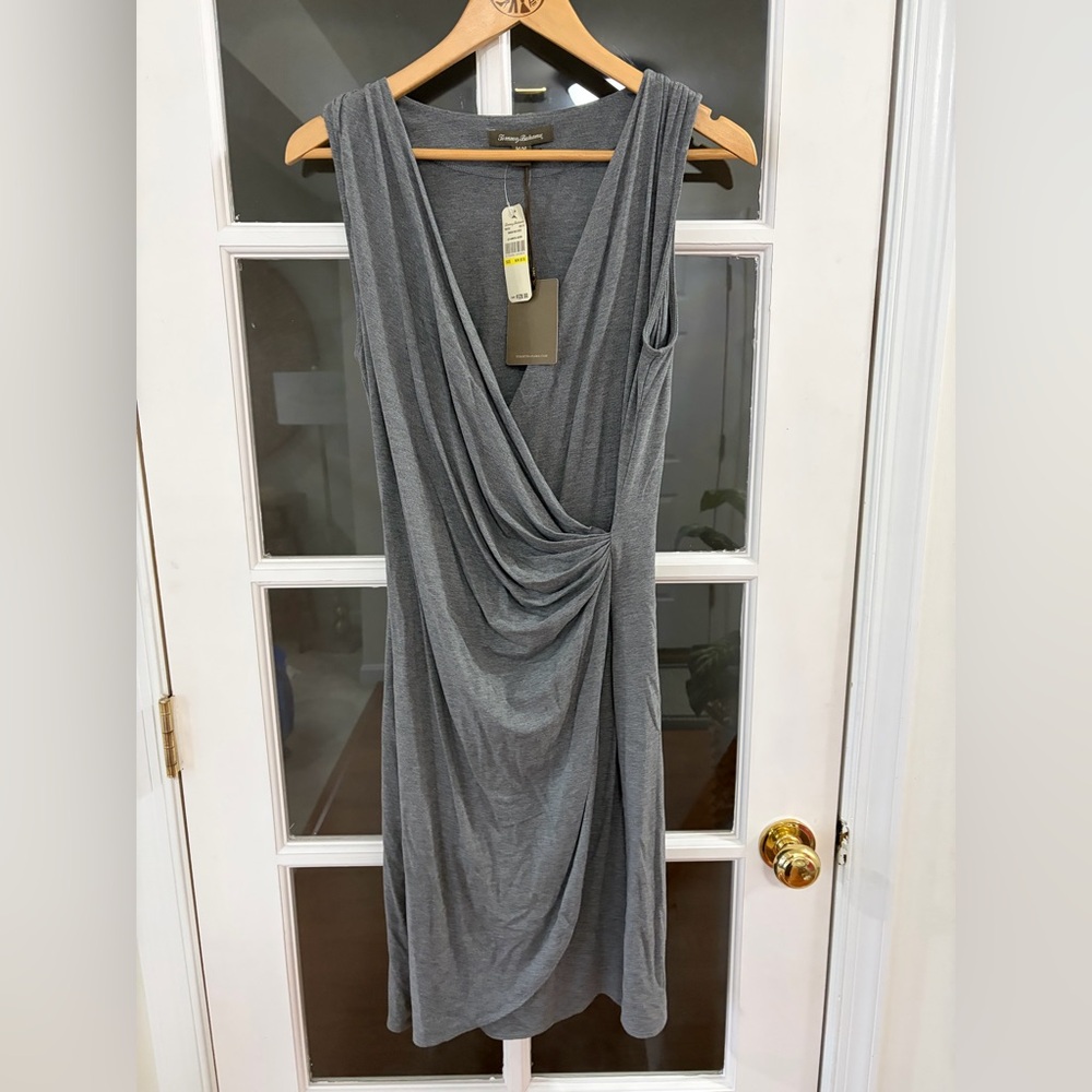 Tommy Bahama Tambour Faux-Wrap Dress - Size M - NWT - gunmetal heather